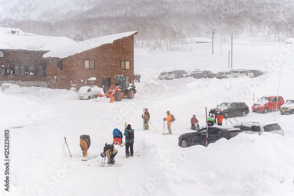 Obraz ニセコ五色温泉とスキーヤー