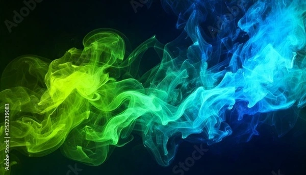 Fototapeta 3d realistic Electric Blue color and Lime Green color gradient smoke bright abstract background 