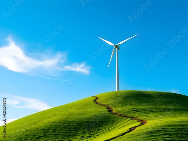 Obraz wind turbine isolated on top of the green field
