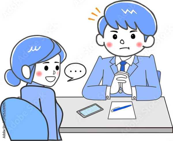 Obraz なるほど、相談者の話に手を前で組んで頷く男性担当者