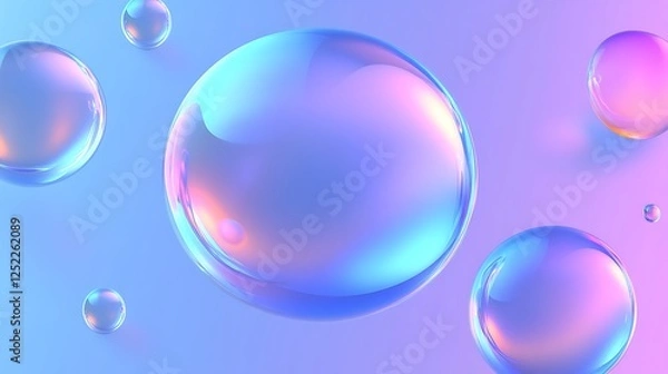 Fototapeta Iridescent Spheres Float on a Pastel Background