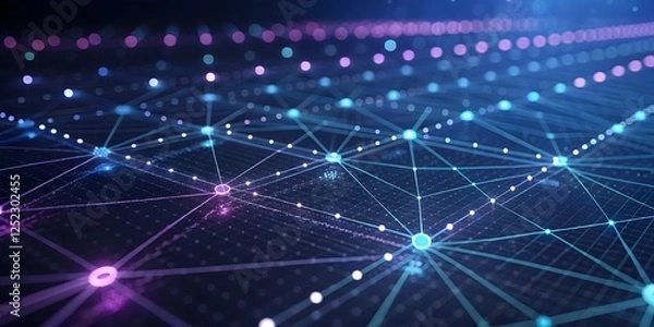 Fototapeta Futuristic Digital Network with Glowing Nodes and Connecting Lines