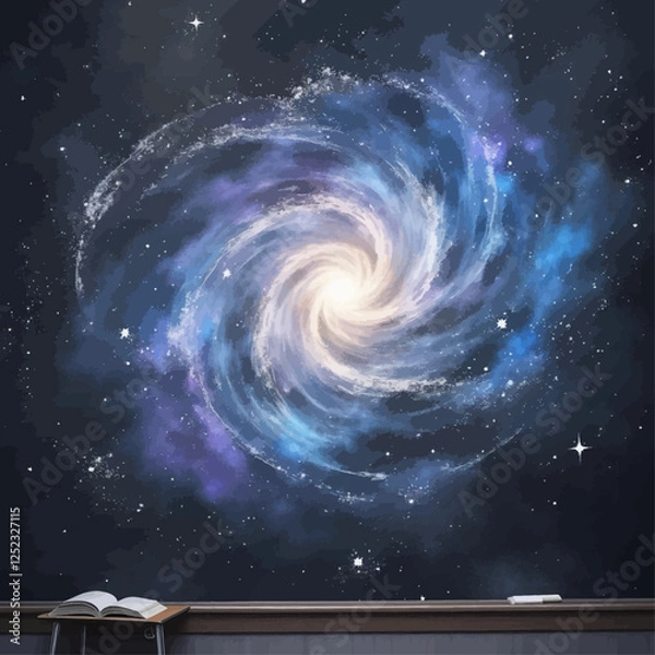 Fototapeta Classroom Blackboard with Swirling Galaxy and Open Book