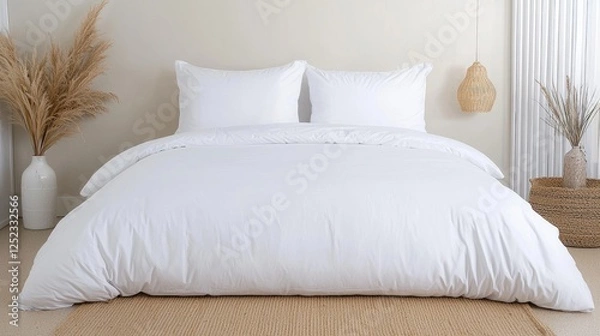Fototapeta White Comforter Bed in Modern Bedroom