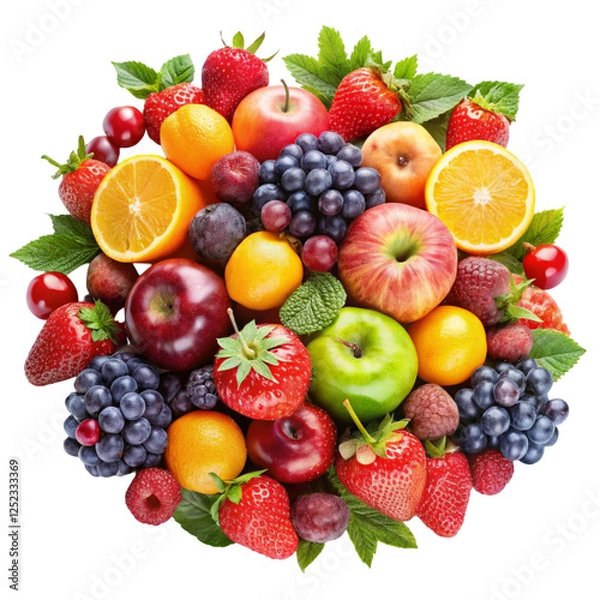 Fototapeta Collection of Different Fruits and Berries Isolated on White Background