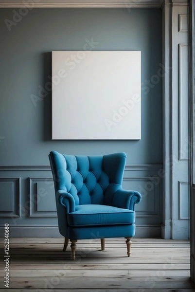 Fototapeta Mockup of a Blank White Canvas on a Wall with Sofa Interior Perfect for Showcasing Your Designs in a Stylish Setting