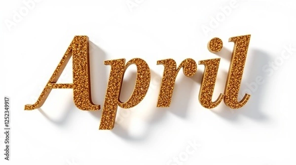 Fototapeta word April in gold with sparkles on white background