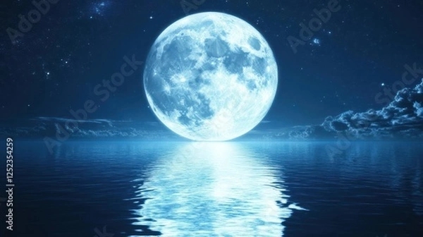 Fototapeta Full moon reflecting on tranquil ocean waters at night