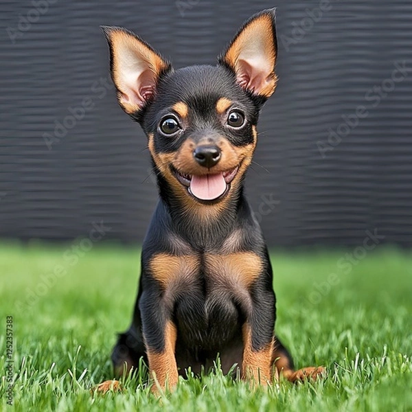 Fototapeta Beautiful cute little miniature pinscher dog outdoors
