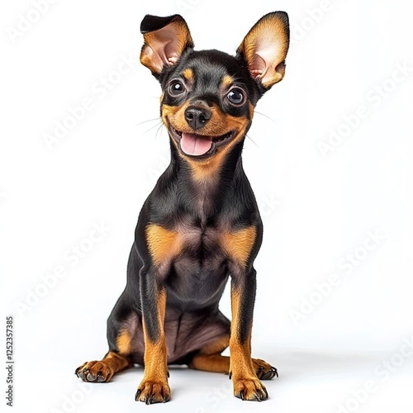 Fototapeta Miniature pinscher on white background