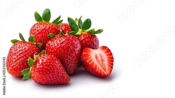 Fototapeta Fresh Ripe Strawberries on a Pure White Background. Generative AI