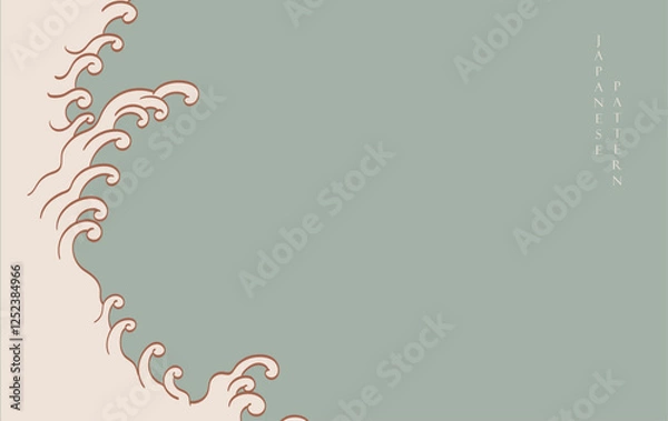 Fototapeta Japanese background with hand drawn line wave pattern vector. Abstract template with geometric curve pattern. Natural layout design in oriental style