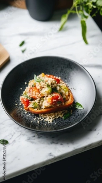 Fototapeta Delicious stuffed peppers filled with quinoa and veggies are a culinary delight
