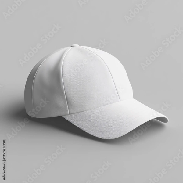 Fototapeta Realistic 3D Render of a White Baseball Cap – Solid Grey Background