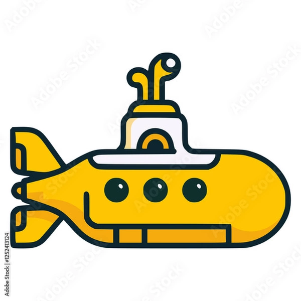 Fototapeta yellow submarine technology underwater flat color vector illustration template design