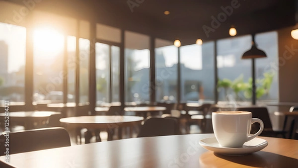 Fototapeta Coffee Day in a Cozy Cafe, Warmth in Every Sip