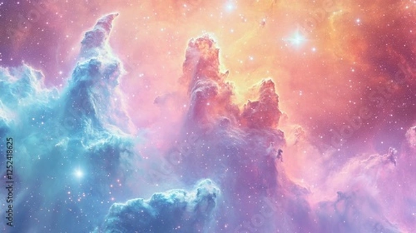 Fototapeta Towering Cosmic Pillars in Ethereal Nebula Glow with Vibrant Colors