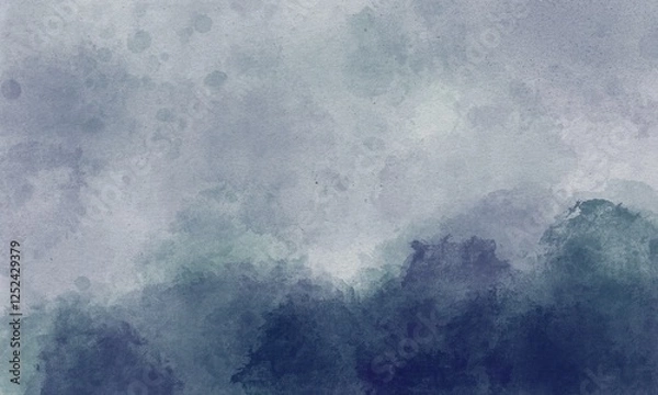 Fototapeta The watercolor background uses a blue-gray tone, resembling a mist or faint mountain. It looks natural, quiet, cool, and mysterious. It is suitable for graphic design.