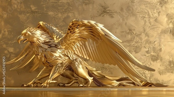 Fototapeta A golden eagle sculpture with its wings spread.