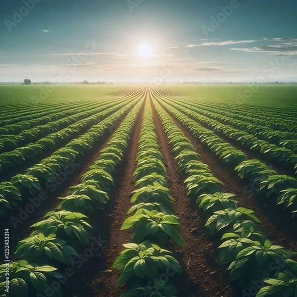 Obraz Beautiful Agricultural Landscape with Endless Crop Rows