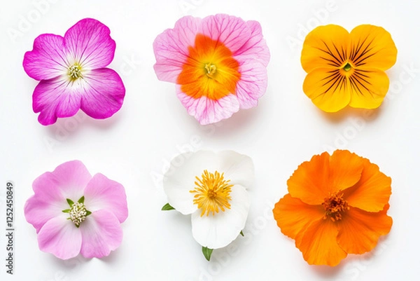Fototapeta Variety flower in many color isolated on white background, Selective focus colorful blossom flower blooming on white background, Set of varies flower.