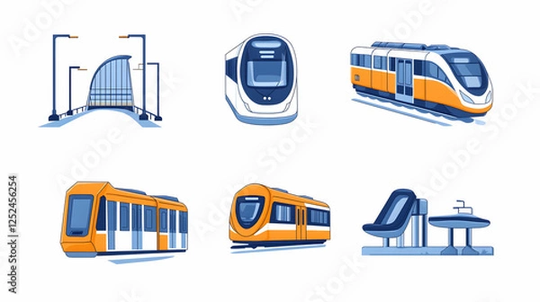 Fototapeta Urban Transport Illustrations - Modern trains and bridges. Possible use Stock illustration for educational or design purposes