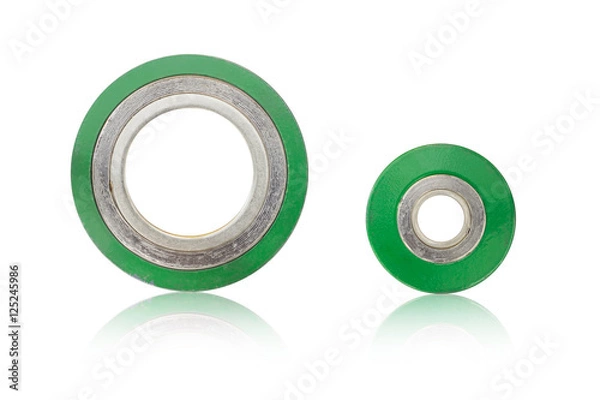 Fototapeta Spiral wound gasket stainless steel outer ring graphite in inner ring isolate on white background.