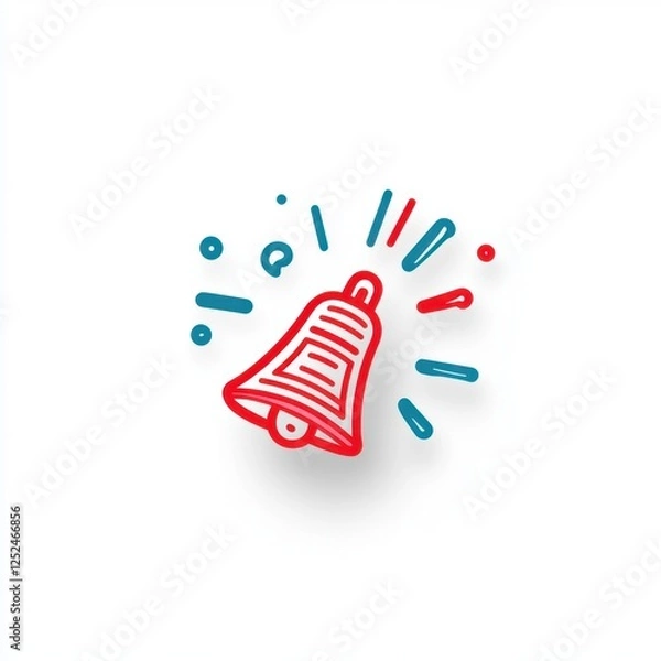 Fototapeta Colorful Hand-Drawn Bell Icon with Radiating Lines on a Clean White Background for Creative Projects