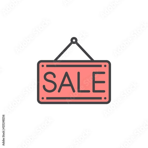 Fototapeta Sale door plate line icon, filled outline vector sign, linear colorful pictogram isolated on white. logo illustration
