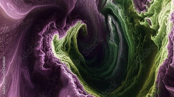 Fototapeta Dynamic Abstract Swirls in Purple and Green Creating a Cosmic and Dreamy Atmosphere