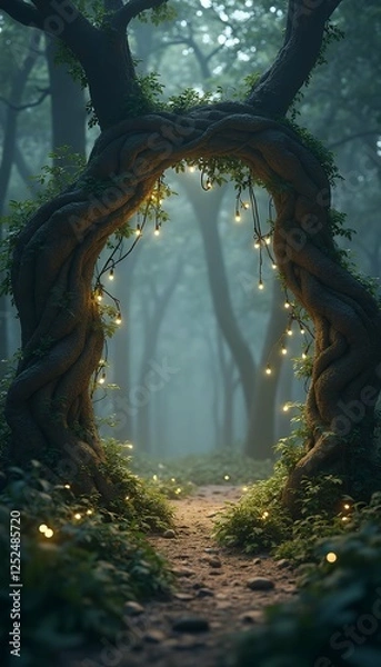 Fototapeta portal forest braided fairy trees misty lights portal braided trees fairy lights misty