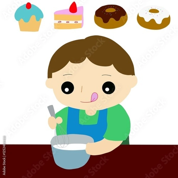 Fototapeta ケーキやドーナツなどのお菓子作りをする男性