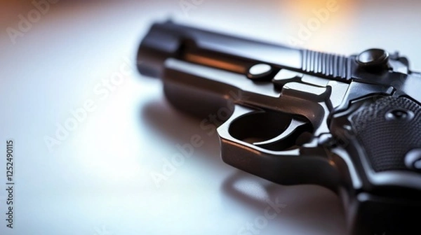 Fototapeta Close-up of a Handgun on a White Surface