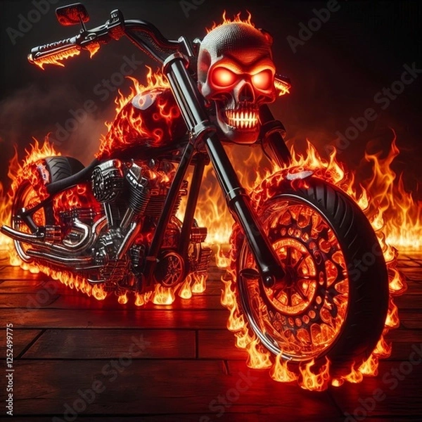 Fototapeta Infernal Chopper A motorcycle with glowing red fla