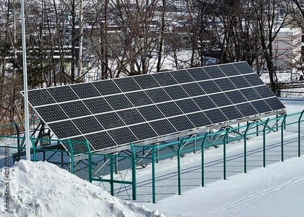 Obraz 北海道冬の太陽光発電パネル