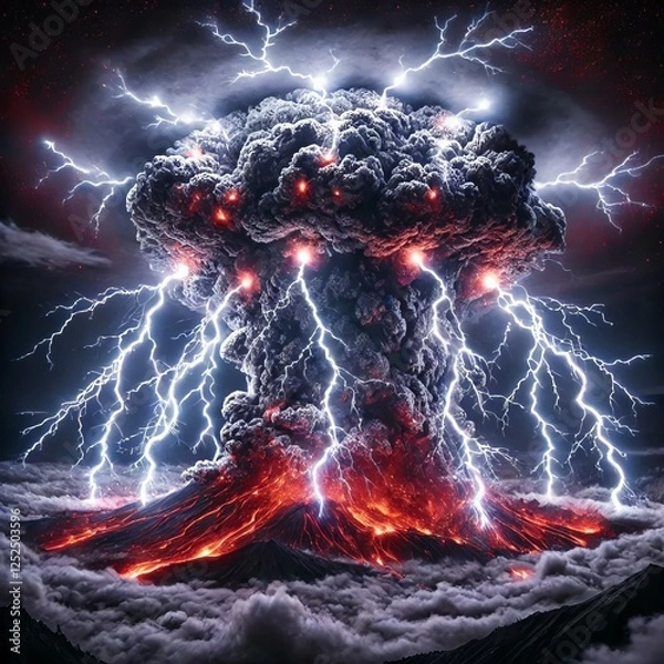 Obraz Lightning bolts occurring within the ash cloud of