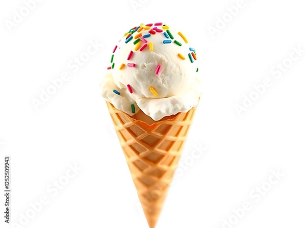 Fototapeta Vanilla Ice Cream Cone with Sprinkles isolated on white background