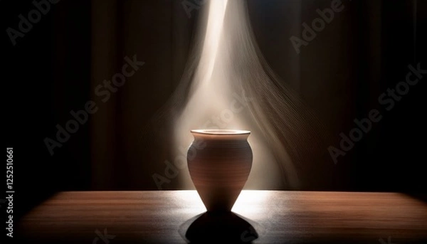 Fototapeta 流れる光に照らされたミニマルな陶器の花瓶