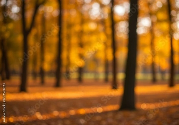 Fototapeta This image presents an abstract representation of a forest in autumn, with blurred colors and vertical lines suggesting trees in a warm, dreamy setting