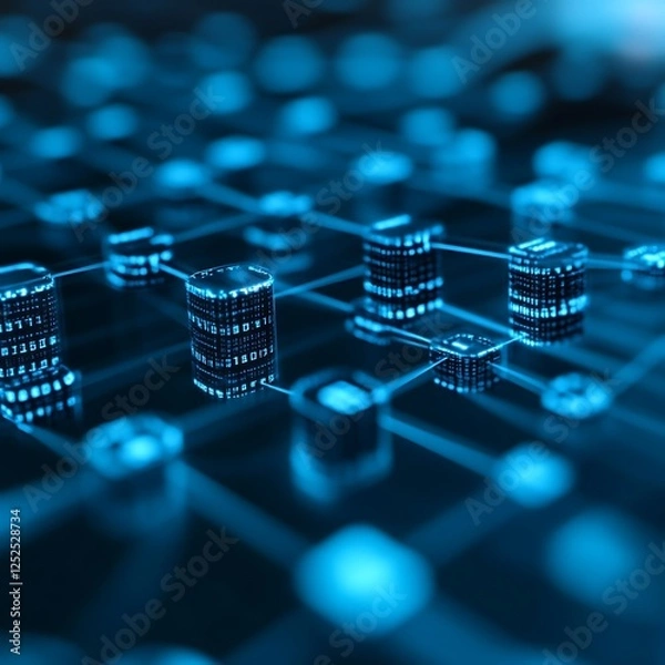 Obraz Data network server cluster, glowing, digital, abstract background, tech illustration