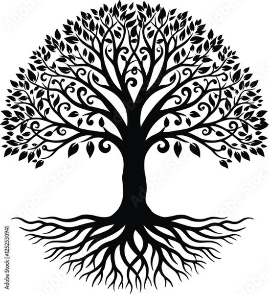 Fototapeta Roots of Power This powerful image symbolizes strength wisdom and interconnectedness depicted as a sprawling tree with intricate roots