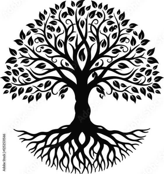 Fototapeta Roots of Power This powerful image symbolizes strength wisdom and interconnectedness depicted as a sprawling tree with intricate roots