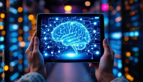 Fototapeta Exploring Artificial Intelligence, A Digital Brain Interface on Tablet