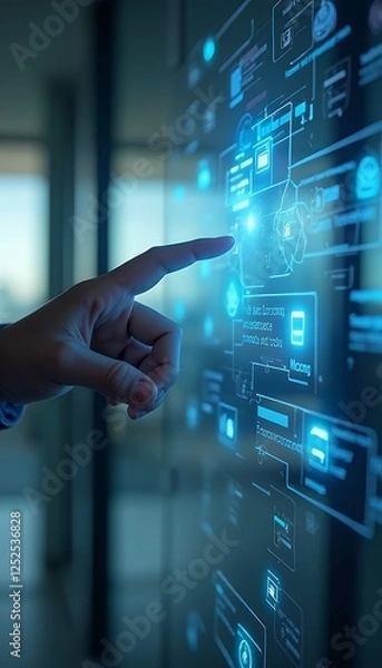 Fototapeta assistant person user virtual using prompt conversation interface chatbot touching intelligence chat screen chat virtual support answer artificial customer technology bot ai chat ai technology