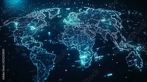Fototapeta Global Network Connection Futuristic World Map