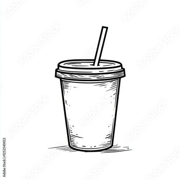 Fototapeta Hand-drawn disposable coffee cup with straw, simple design