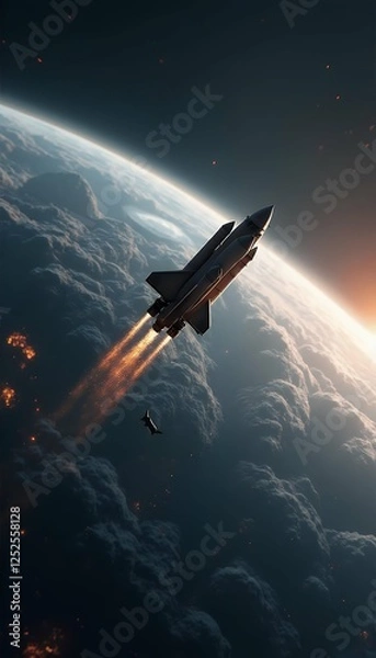 Fototapeta rocket planet moon space flies surface the space science fiction future astronaut galaxy planet moon spaceship illustration retro art science universe technology travel exploration orbit rocket