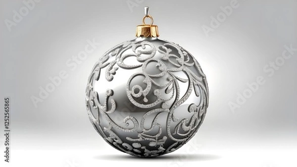 Obraz Silver christmas ball decoration isolated on transparent background, PNG format for holiday design projects, festive ornaments, and seasonal celebration graphics