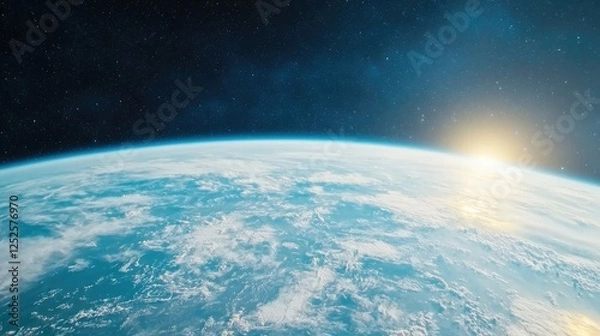 Obraz Earth sunrise space view; clouds, atmosphere, background; travel, science