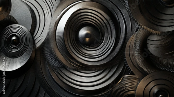 Fototapeta Abstract black and silver pattern with concentric shapes, creating a sophisticated and modern visual composition.